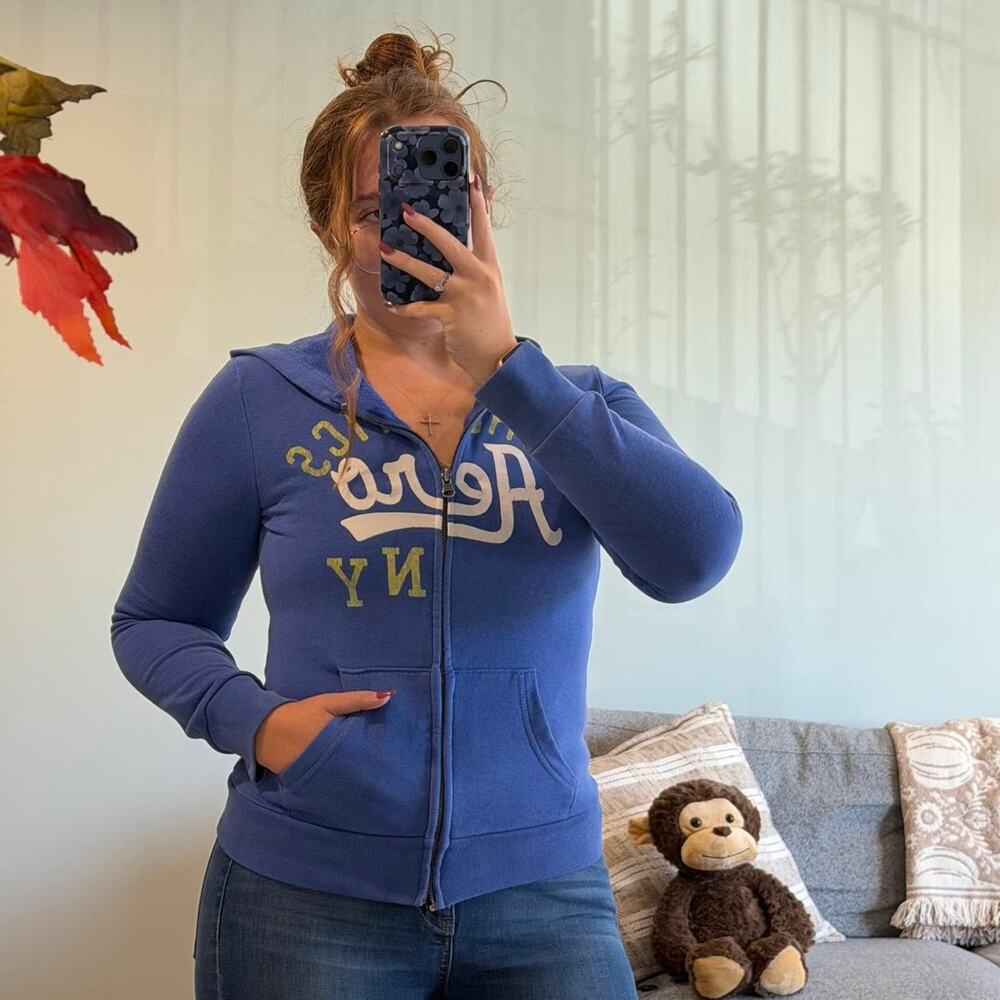 Aeropostale Aero NY Blue Zip Up Hoodie Small Petite